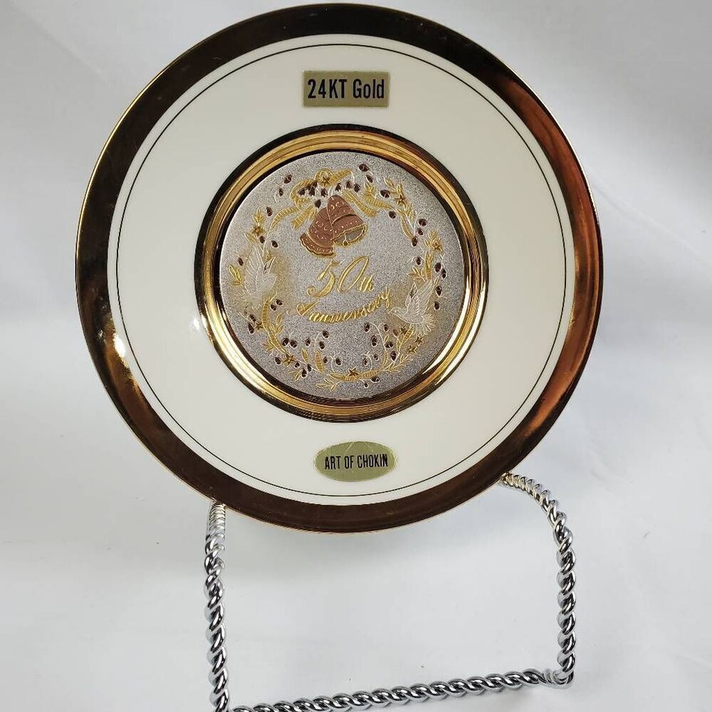 Art of Chokin 50th Anniversary Plate 24KT Gold Trim Decorative Japan Westland - Picture 3 of 4